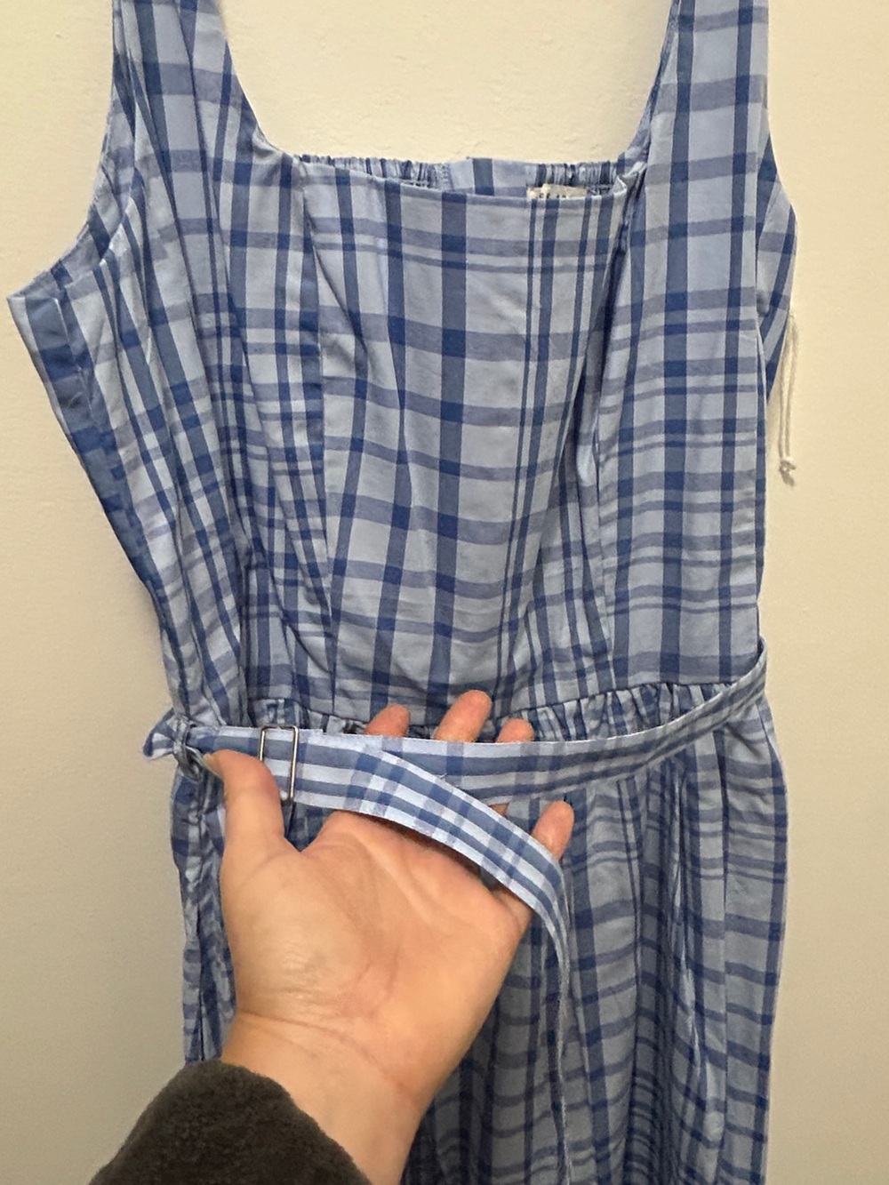 Free Assembly Blue Plaid Midi Dress Size L 12-14 NWT Cottagecore - Picture 9 of 12
